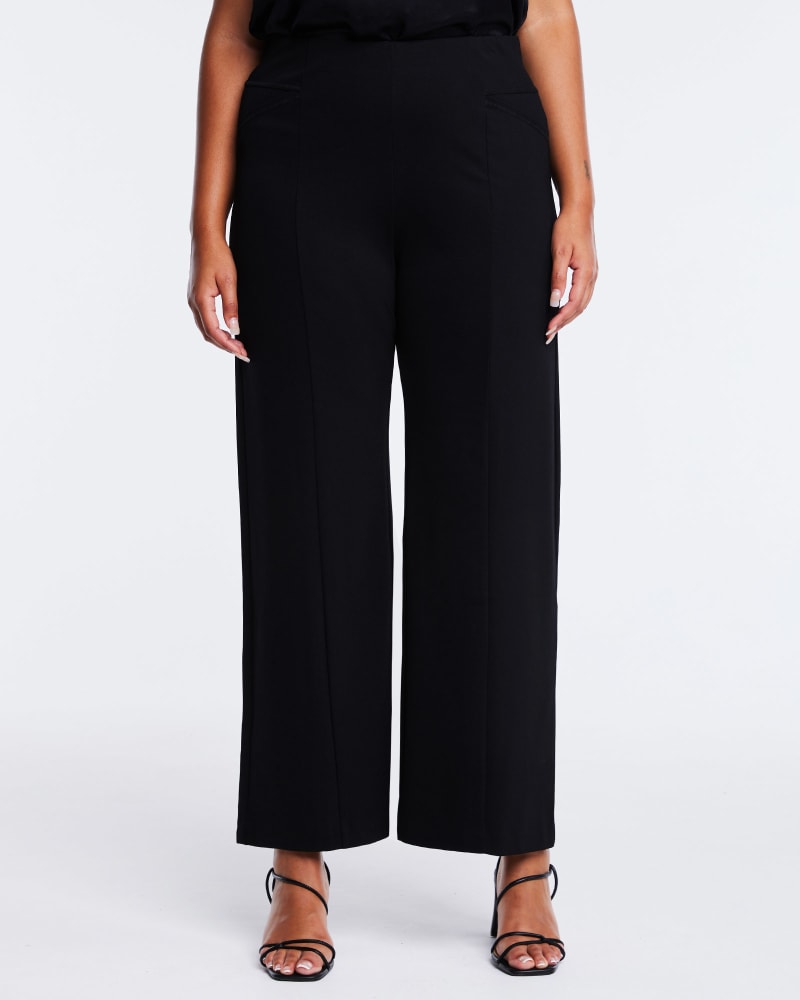 Front of a model wearing a size 22W Noir Pant in Black by Estelle. | dia_product_style_image_id:315522